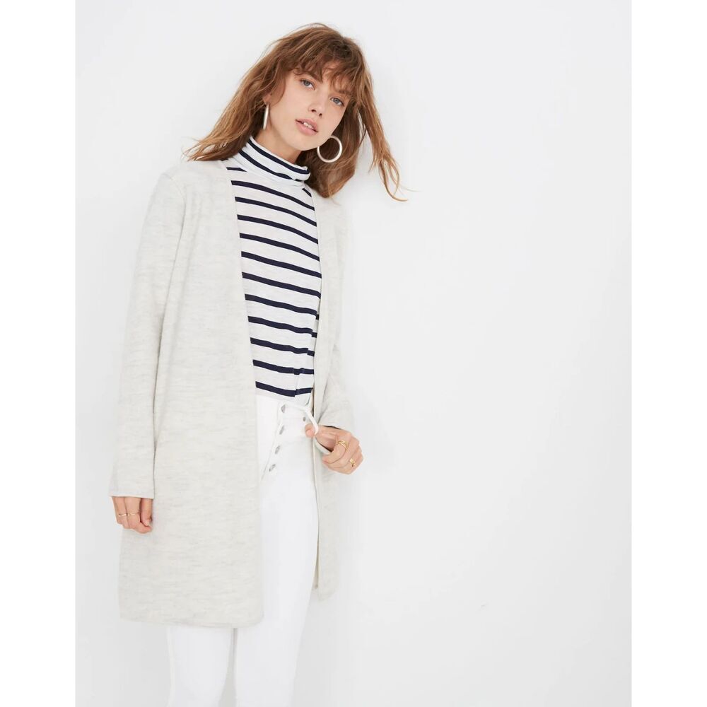 Madewell "Lombard" Light Grey 100% Merino Wool Coatigan/Cardigan size Medium